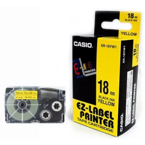 Taśma Casio XR-18YW1 - szerokość 18mm - Czarny nadruk na żółtym tle